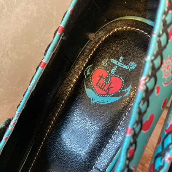 Tuk Rockabilly Heart Anchor Star Mary Jane Heels Blue Nautical Pin Up Pumps Red - Picture 5 of 10